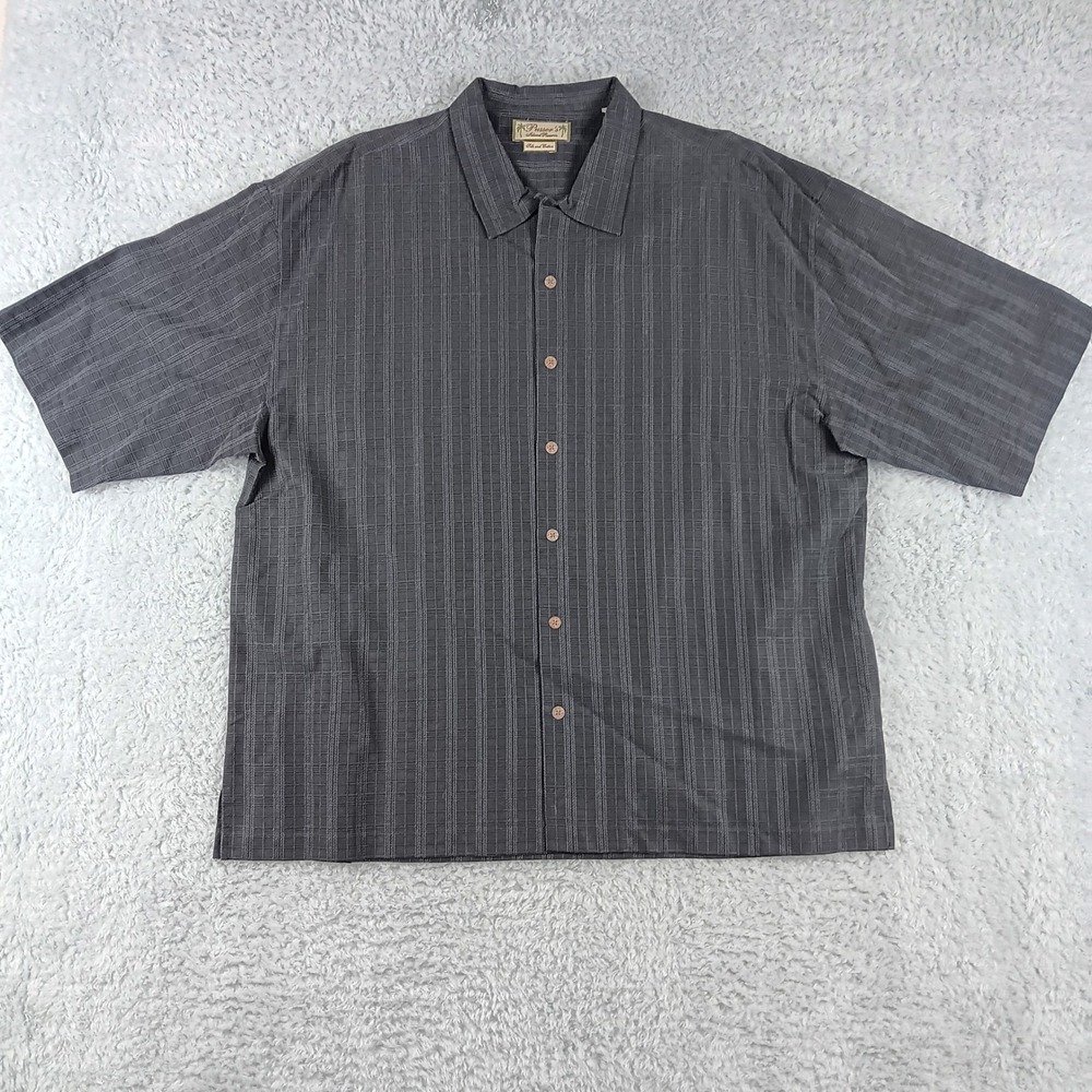 Pussers Island Reserve Mens XL Silk Cotton Shirt Gray Textured Stripe